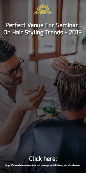 Hair Styling Seminar in a Corporate Venue Hall - A Young Man Getting His Hair Trimmed By Professional Hairdresser.